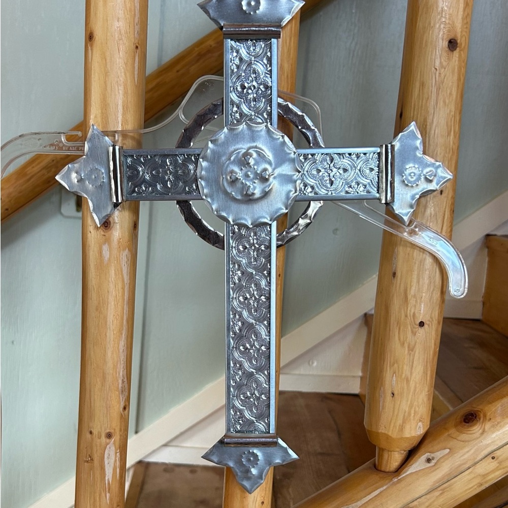 Southwestern Mexican Elegant Silver Metal Wall Cross Decor